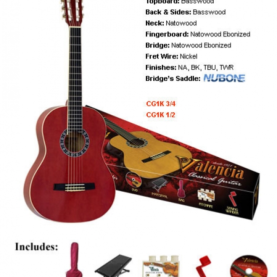 VALENCIA CG 1K 34 TWR Klasik Gitarset 3/4 (Ayak Sehpasıkılıfla Düdüktel