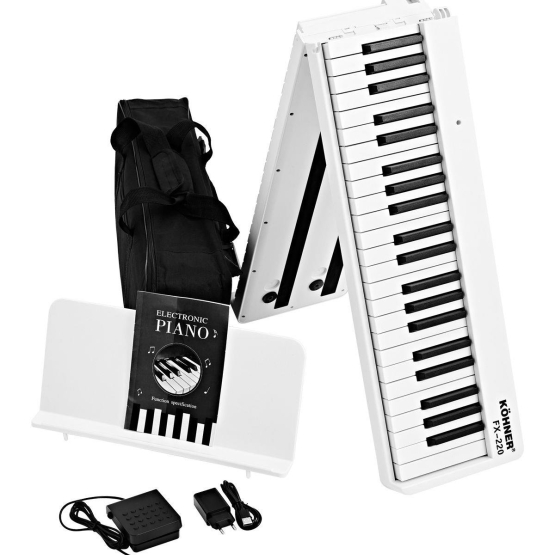 KÖHNER FX-220 BK Katlanabilir, Taşınabilir, Şarjlı Dijital Piyano (Dinamik Klavyeli, Tuş Hassasiyetli 88 Tuş) beyaz renk